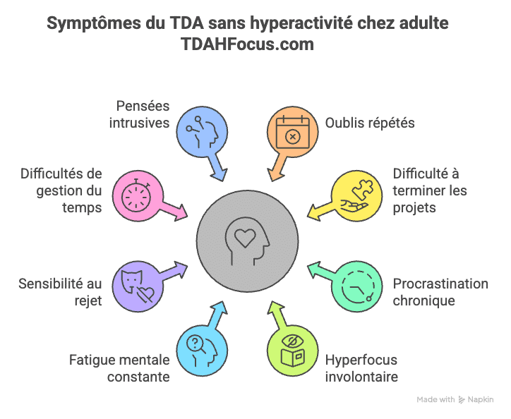 Infographie : symptômes du TDAH sans hyperactivité.