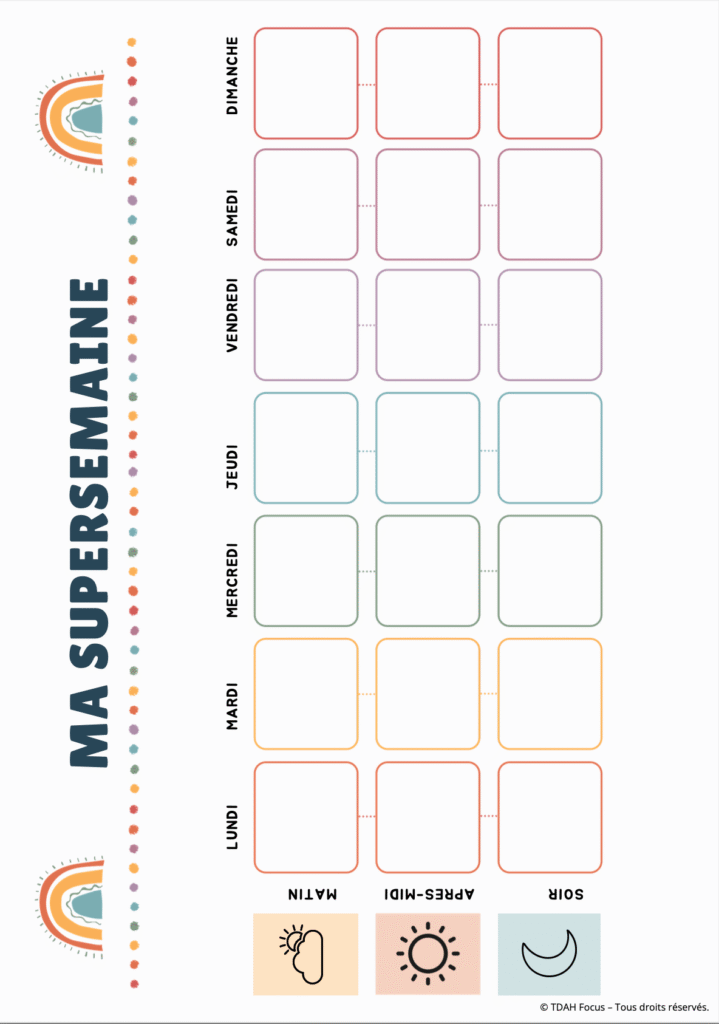 Tableau planning imprimé enfant TDAH.