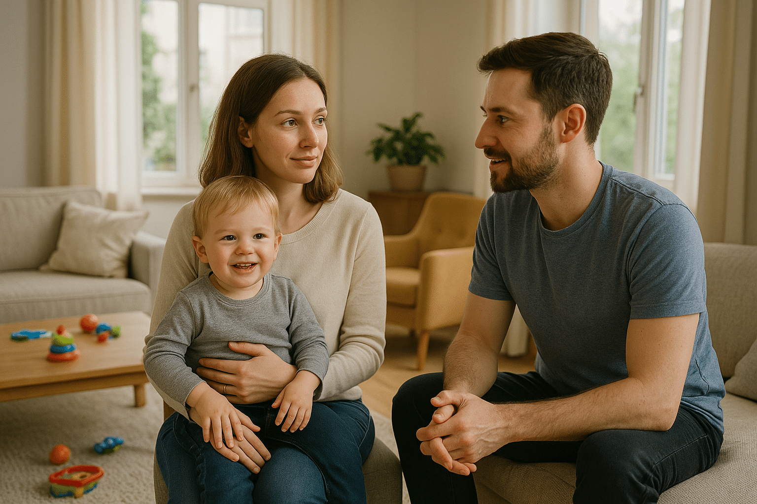Femme atteinte de TDAH interagissant avec son conjoint et leur enfant en bas âge