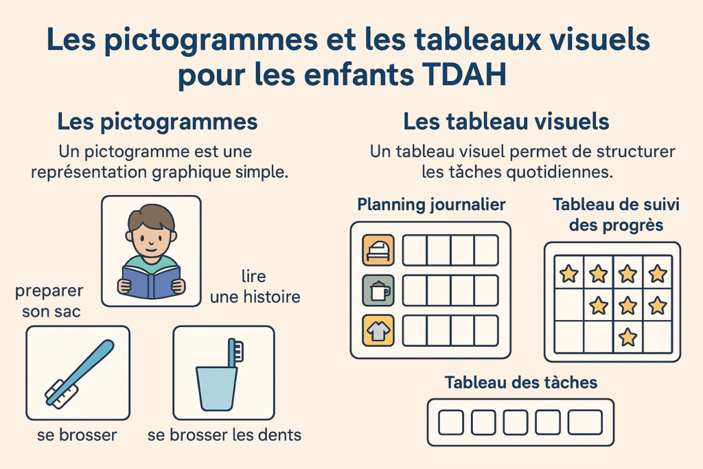 outils comme pictogrammes et tableaux visuel pour la concentration enfant