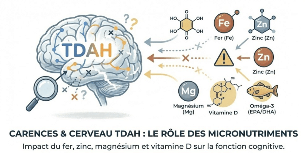 TDAH, neurodivergence, carence en micronutriments, santé du cerveau.