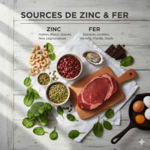 Sources de zinc et de fer dans les carences profils neurodivergentes et DHEA. 