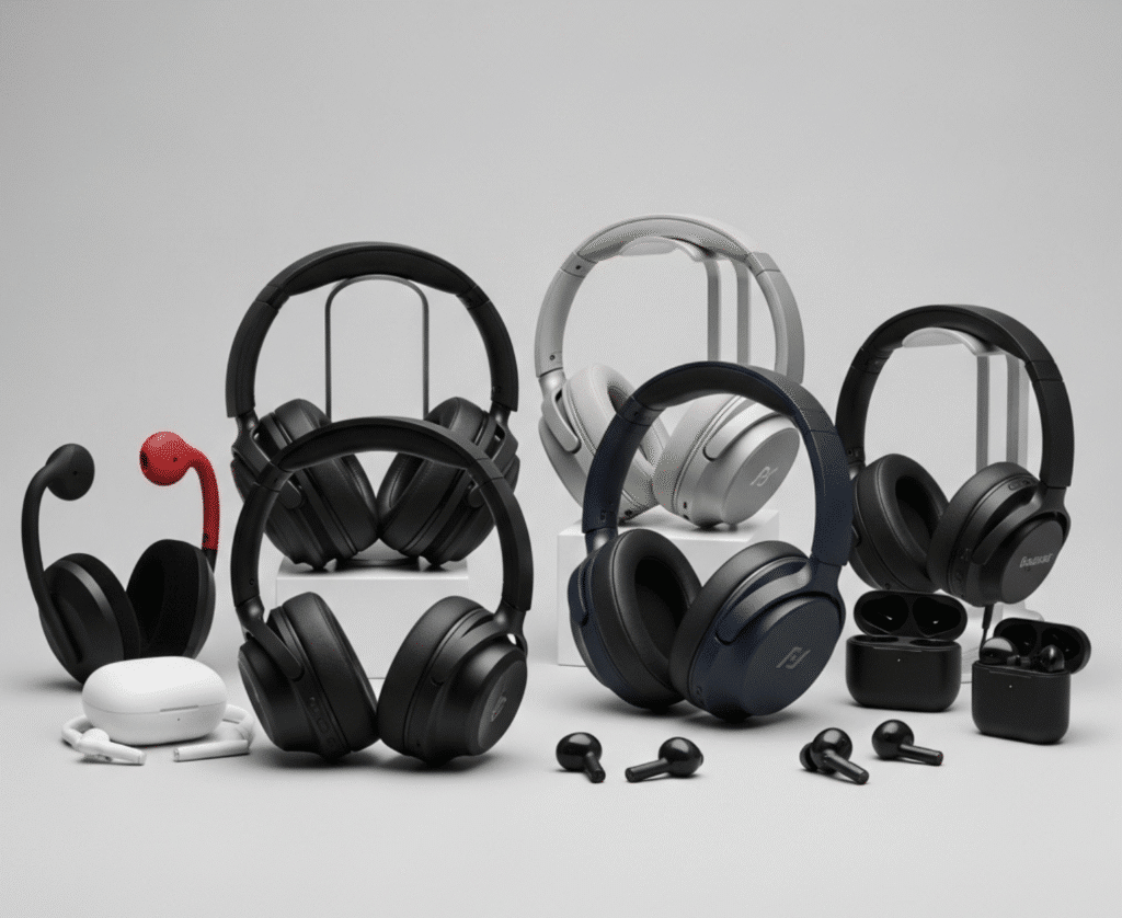 Schéma éclaté d'un casque anti-bruit pour TDAH montrant ses composants internes : haut-parleur, microphone à réduction de bruit active, batterie et processeur.