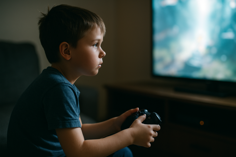 alt="Photo ultra réaliste d’un enfant concentré sur un jeu vidéo, assis sur un canapé dans une pièce sombre, le visage éclairé par l’écran, illustrant l’addiction aux écrans chez les enfants TDAH."




alt="Photo ultra réaliste d’un enfant concentré sur un jeu vidéo, assis sur un canapé dans une pièce sombre, le visage éclairé par l’écran, illustrant l’addiction aux écrans chez les enfants TDAH."


alt="Photo ultra réaliste d’un enfant concentré sur un jeu vidéo, assis sur un canapé dans une pièce sombre, le visage éclairé par l’écran, illustrant l’addiction aux écrans chez les enfants TDAH."
