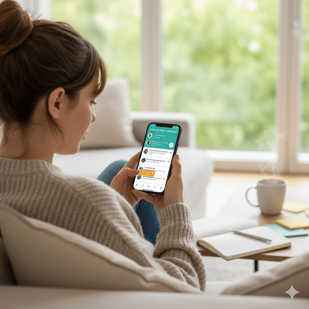 Soutien communautaire TDAH en ligne : homme discutant via un forum et une visioconférence.