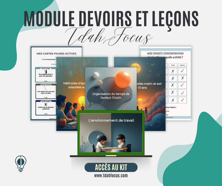 Outils, fiches pour faire les devoirs et les leçons. Enfants hyperactifs TDAH.
