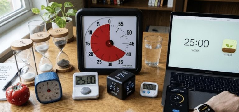 type de timer pour aider le tdah montre connecter pomodoro et app