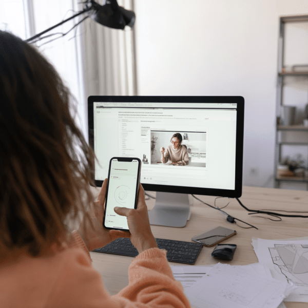Une femme suit une formation TDAH en ligne sur son ordinateur, à son bureau