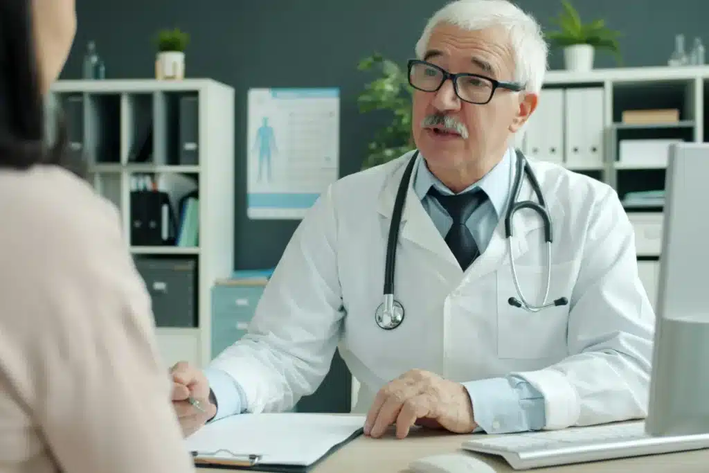 Patiente de dos qui échange avec son médecin pendant une consultation