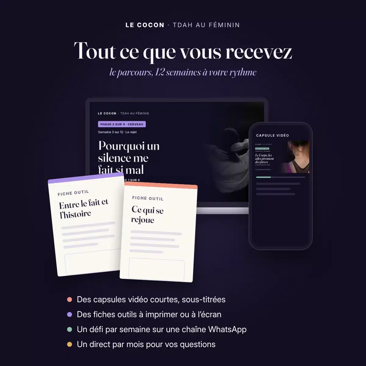Le Cocon TDAH au féminin, le parcours, programme en ligne pour les femmes TDAH