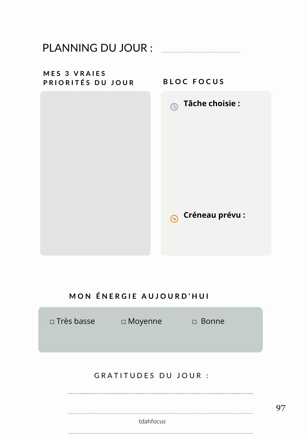 Planning du jour selon votre énergie